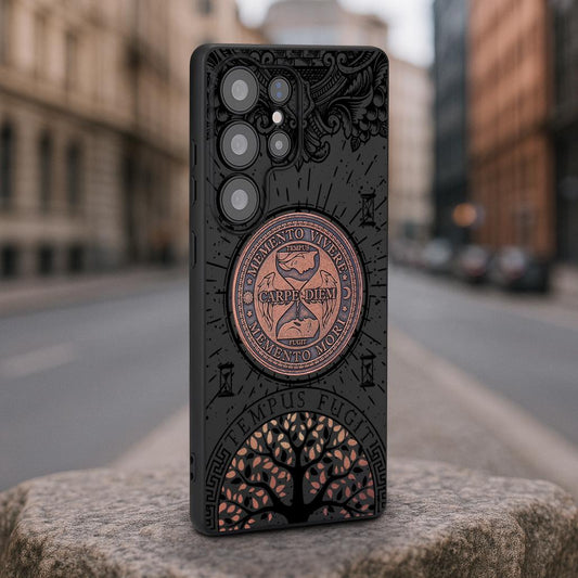 Carpe Diem Galaxy S25 S24 Case, Memento Mori Phone Cover for Samsung Galaxy S25 S24 S23 S22 Ultra Plus, Vintage Engraving Galaxy FE Case
