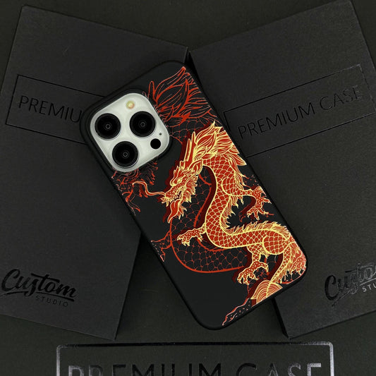 Red Dragon Aesthetic iPhone 16 Pro Max Case, Oriental Art Phone Cover for iPhone 15 with MagSafe, Custom Mythical Design Case