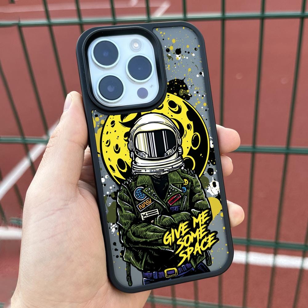 Astronaut Moon Art iPhone 16 Pro Max Case, Space Theme Phone Cover for iPhone 15 with MagSafe, Give Me Some Space Case