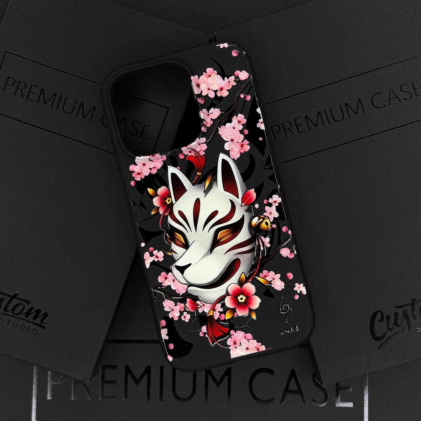 Animal Mask iPhone 16 Pro Max Case, Japanese Art Phone Cover for iPhone 15 with MagSafe, Floral Kitsune Custom Case