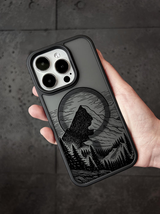 a person holding a phone case with a wolf on it