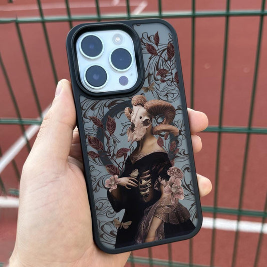 Gothic Ram Skull iPhone 16 Pro Max Case, Dark Art Phone Cover for iPhone 15 with MagSafe, Custom Gothic Aesthetic Case