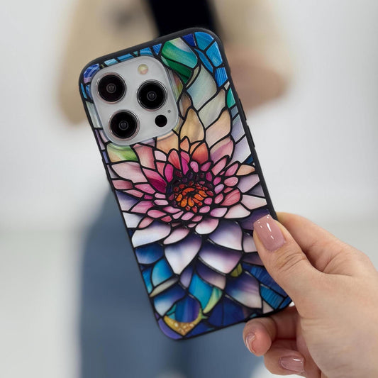 Colorful Floral Art iPhone 16 pro max Case, Stained Glass Phone Cover for iPhone 15 with MagSafe, Artistic Flower Custom Case S24 FE S25