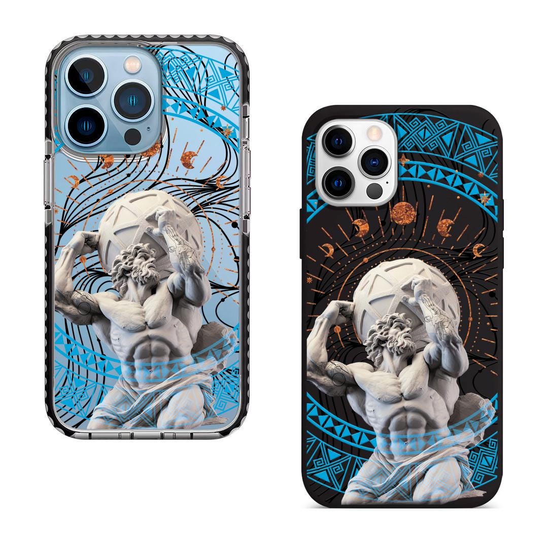 Atlas Strength iPhone 16 Pro Max Case, Greek Mythology Art Cover for iPhone 15 with MagSafe, Strongman Custom Case Samsung S24 FE S25