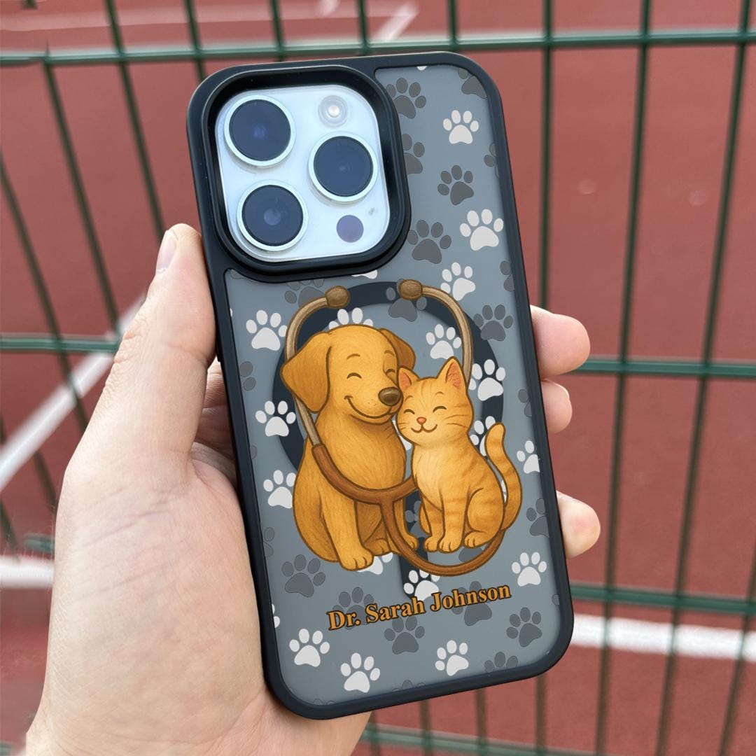 Custom Vet iPhone 16 Pro Max Case, Pet Care Art Phone Cover for iPhone 15 with MagSafe, Veterinarian Gift Personalized Case