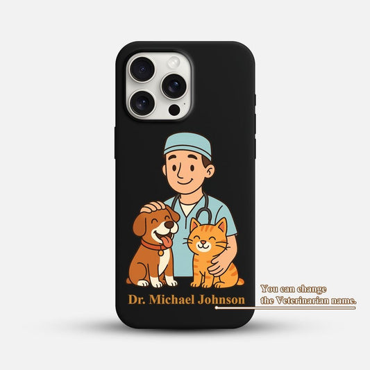 Cartoon Vet iPhone 16 Pro Max Case, Pet Doctor Phone Cover for iPhone 15 with MagSafe, Personalized Veterinarian Gift Case