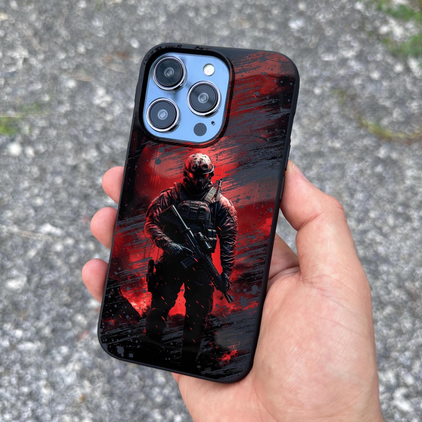 Red Soldier iPhone 16 Pro Max Case, Tactical Art Phone Cover for iPhone 15 with MagSafe, Military Style Custom Case Samsung S24 FE S25