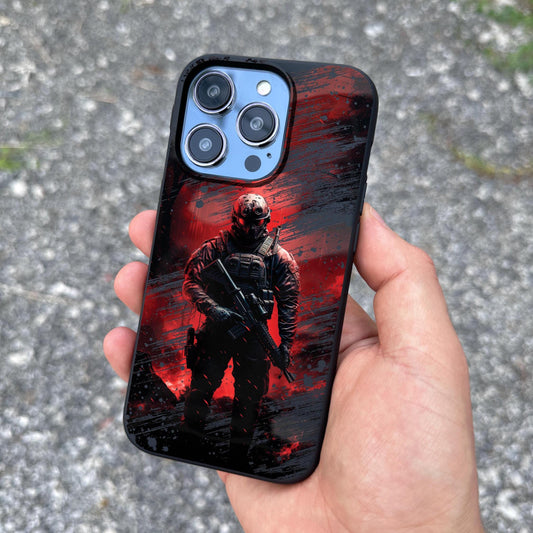 Red Soldier iPhone 16 Pro Max Case, Tactical Art Phone Cover for iPhone 15 with MagSafe, Military Style Custom Case Samsung S24 FE S25