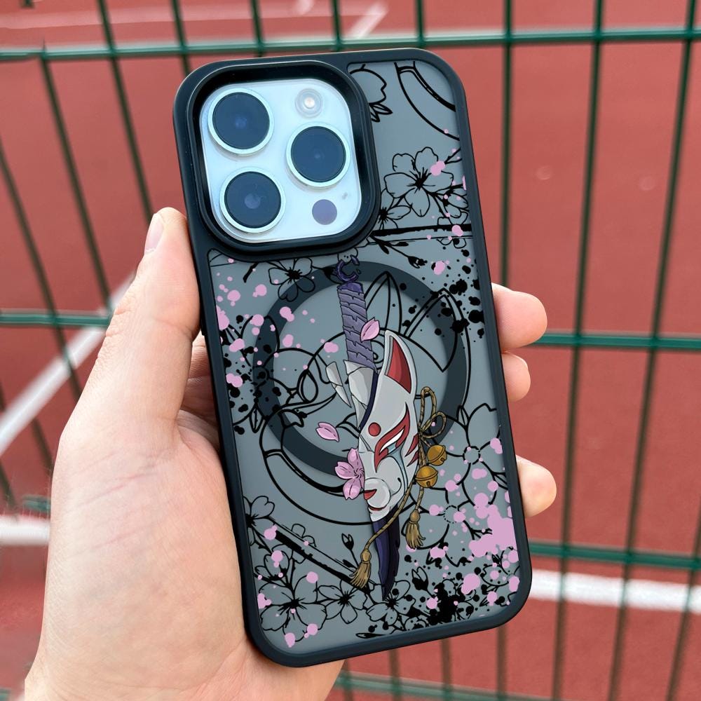 Fox Mask Katana Phone Case – Compatible with iPhone 16 Pro Max, 15, 14, 13, 12, with MagSafe