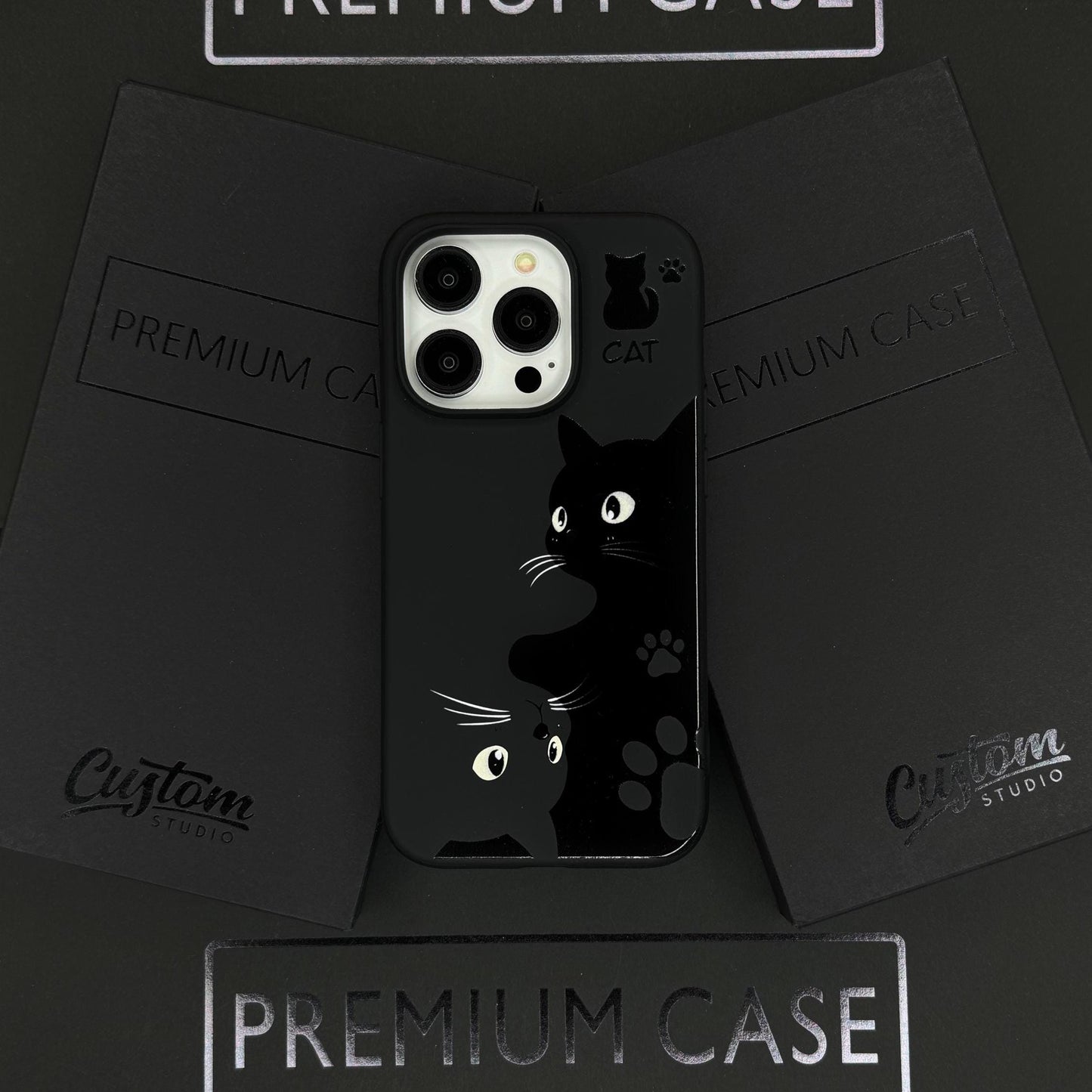 Black Cat iPhone 16 Pro Max Case, Cute Cat Art Phone Cover for iPhone 15 with MagSafe, Custom Pet Design Case