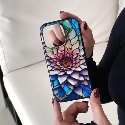 Colorful Floral Art iPhone 16 pro max Case, Stained Glass Phone Cover for iPhone 15 with MagSafe, Artistic Flower Custom Case S24 FE S25