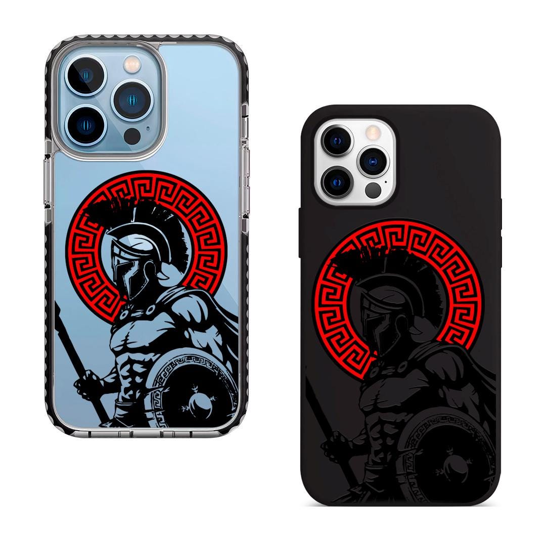 Spartan Warrior iPhone 16 Pro Max Case, Greek Helmet Phone Cover for iPhone 15 with MagSafe, Ancient Gladiator Custom Case