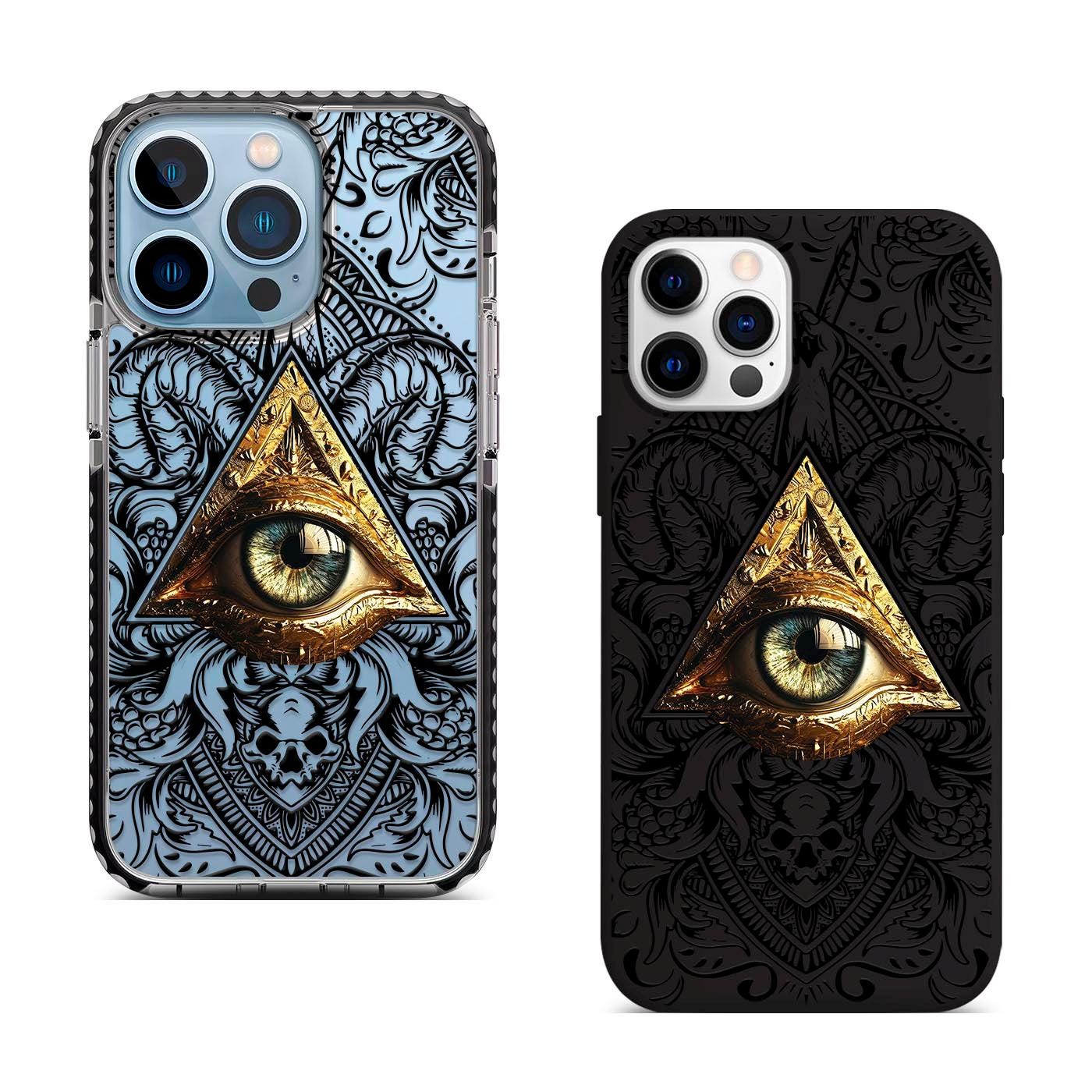 Golden Eye Triangle iPhone 16 Pro Max Case, Mystical Symbol Phone Cover for iPhone 15 with MagSafe, Artistic All-Seeing Samsung S24 FE S25