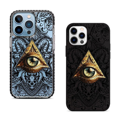 Golden Eye Triangle iPhone 16 Pro Max Case, Mystical Symbol Phone Cover for iPhone 15 with MagSafe, Artistic All-Seeing Samsung S24 FE S25