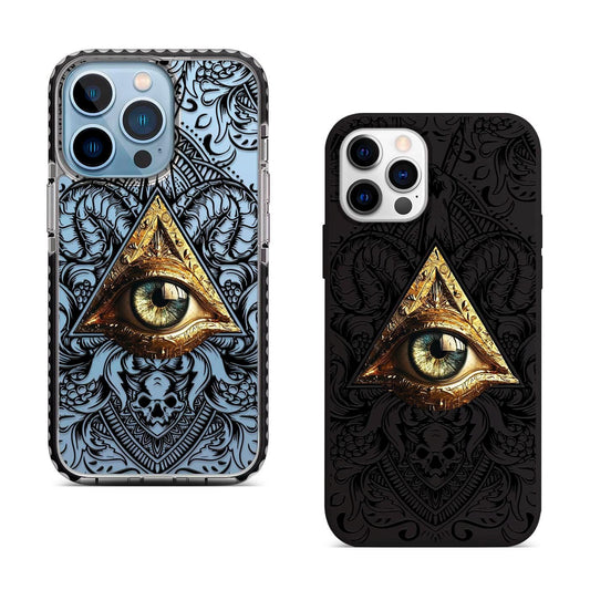 Golden Eye Triangle iPhone 16 Pro Max Case, Mystical Symbol Phone Cover for iPhone 15 with MagSafe, Artistic All-Seeing Samsung S24 FE S25