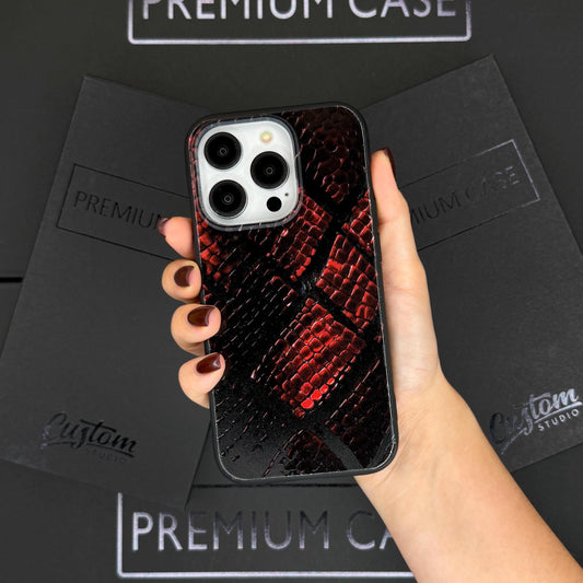 Red Snake Texture iPhone 16 Pro Max Case, Luxury Python Phone Cover for iPhone 15 with MagSafe, Exotic Skin Custom Case Samsung S24 FE S25