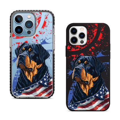Patriotic Rottweiler iPhone 16 Pro Max Case, Dog Lover USA Flag Phone Cover for iPhone 15 with MagSafe, American Pup Samsung S24 FE S25