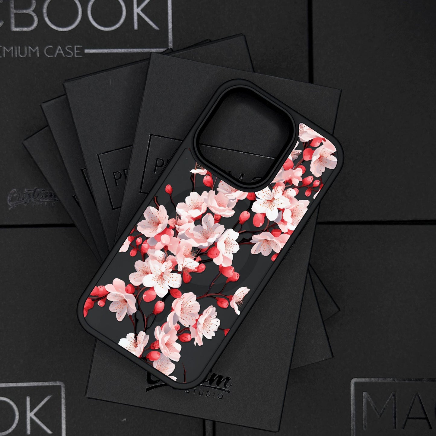 Spring Blossom iPhone 16 Pro Max Case, Floral Cherry Buds Phone Cover for iPhone 15 with MagSafe, Elegant Spring Design Case Samsung S24 S25