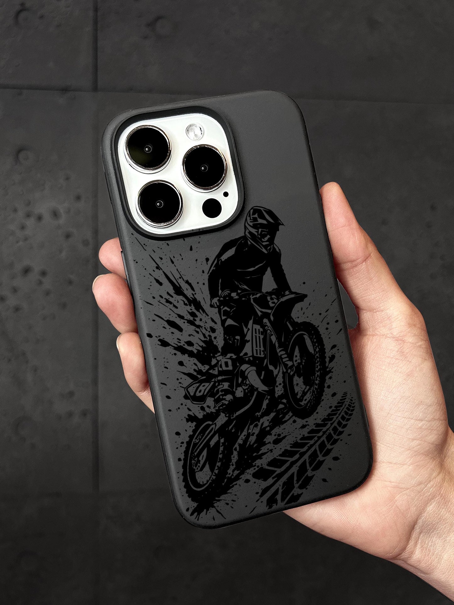 Motocross Rider iPhone 16 Pro Max Case, Dirt Bike Jump Phone Case for iPhone 15 with MagSafe, Extreme Sport iPhone Custom Samsung S24 FE S25