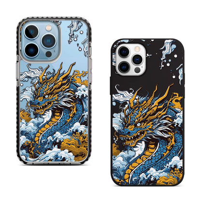 Dragon Wave iPhone 16 Pro Max Case, Ocean Dragon Art Cover for iPhone 15 with MagSafe, Mythical Creature Custom Case