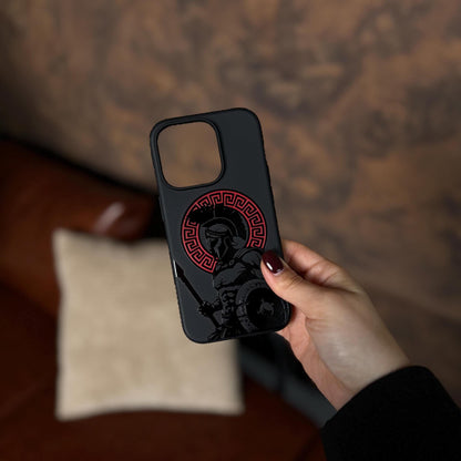 Spartan Warrior iPhone 16 Pro Max Case, Greek Helmet Phone Cover for iPhone 15 with MagSafe, Ancient Gladiator Custom Case