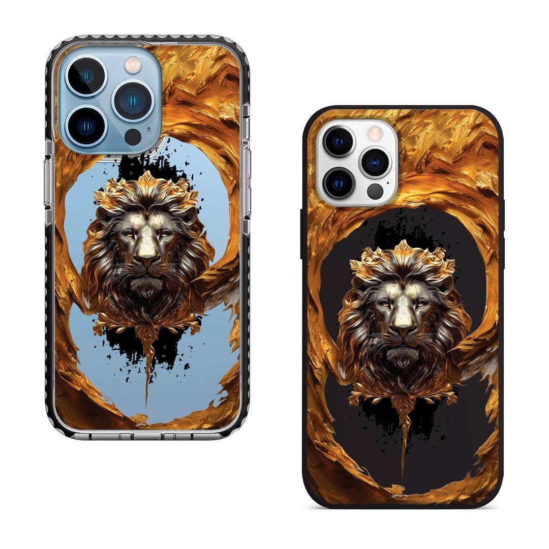 Golden Lion King iPhone 16 Pro Max Case, Regal Crowned Animal Cover for iPhone 15 with MagSafe, Jungle Beast Phone Case Samsung S24 FE S25
