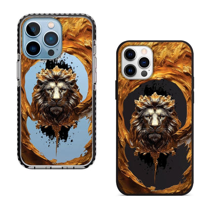 Golden Lion King iPhone 16 Pro Max Case, Regal Crowned Animal Cover for iPhone 15 with MagSafe, Jungle Beast Phone Case Samsung S24 FE S25
