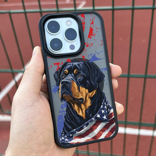 Patriotic Rottweiler iPhone 16 Pro Max Case, Dog Lover USA Flag Phone Cover for iPhone 15 with MagSafe, American Pup Samsung S24 FE S25