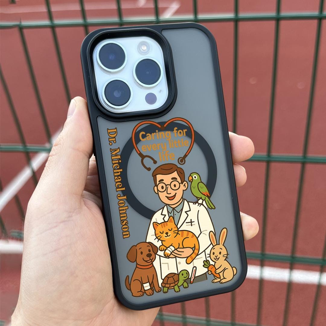 Pet Vet iPhone 16 Pro Max Case, Animal Doctor Phone Cover for iPhone 15 with MagSafe, Custom Veterinarian Gift Case