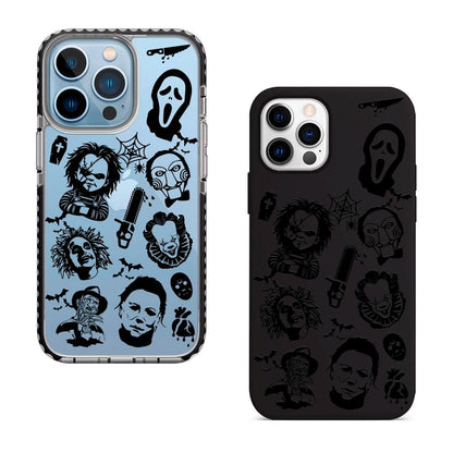 Horror Movie Villains iPhone 16 pro max Case, Scary Movie Phone Cover for iPhone 15 with MagSafe, Spooky Halloween Custom Case
