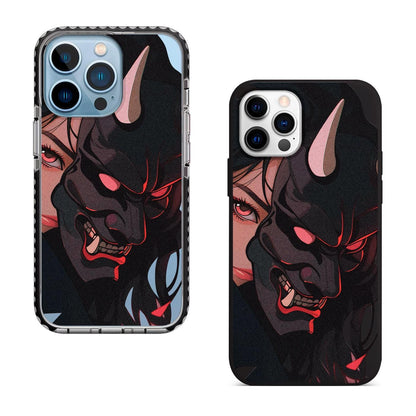 Demon Mask Girl iPhone 16 Pro Max Case, Oni Art Phone Cover for iPhone 15 with MagSafe, Custom Anime Design Case