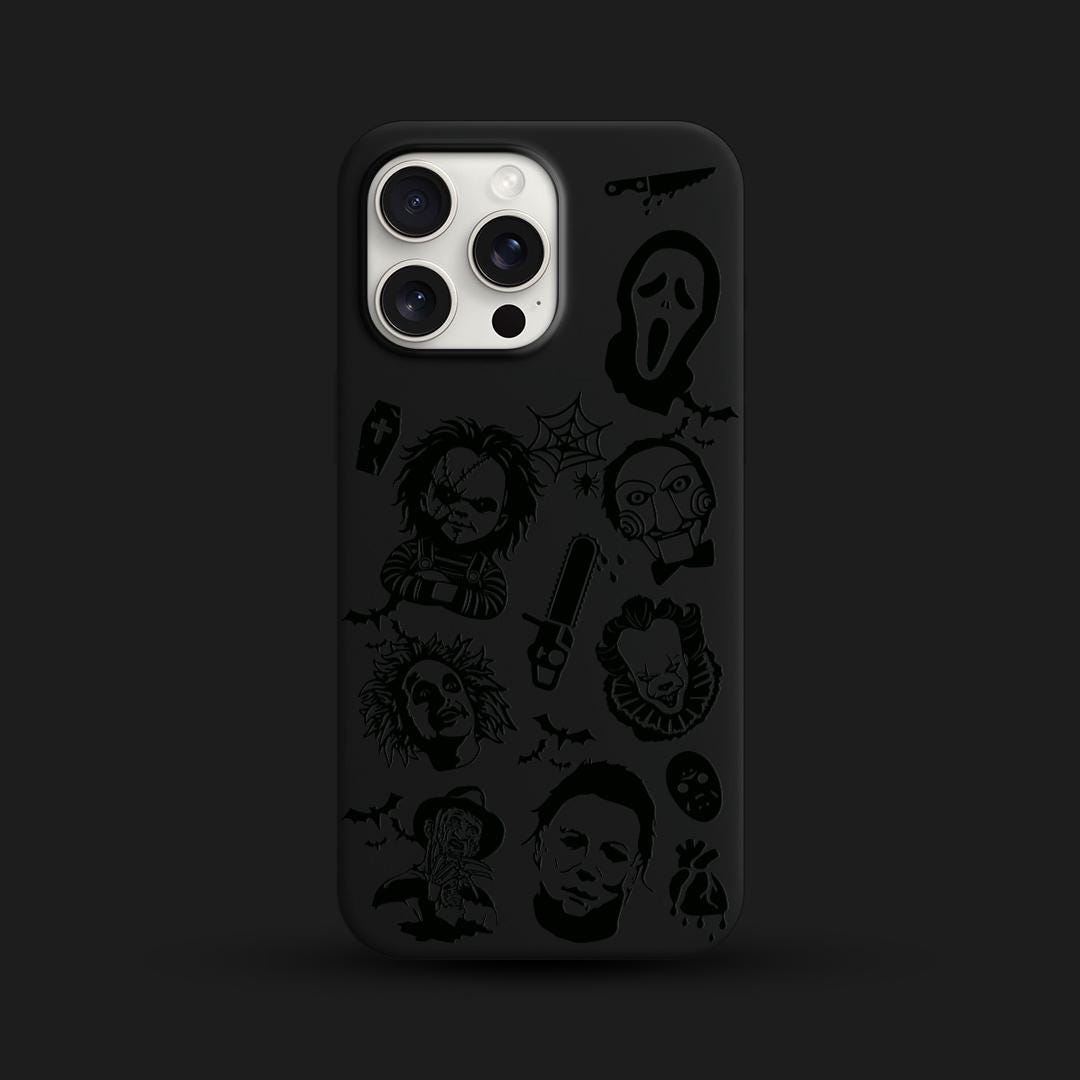 Horror Movie Villains iPhone 16 pro max Case, Scary Movie Phone Cover for iPhone 15 with MagSafe, Spooky Halloween Custom Case