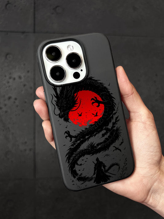 a person holding a phone case with a dragon on it