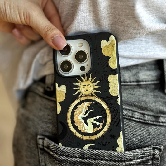 Tarot Sun Moon iPhone 16 Pro Max Case, Mystic Tarot Art Phone Cover for iPhone 15 with MagSafe, Custom Celestial Design Case