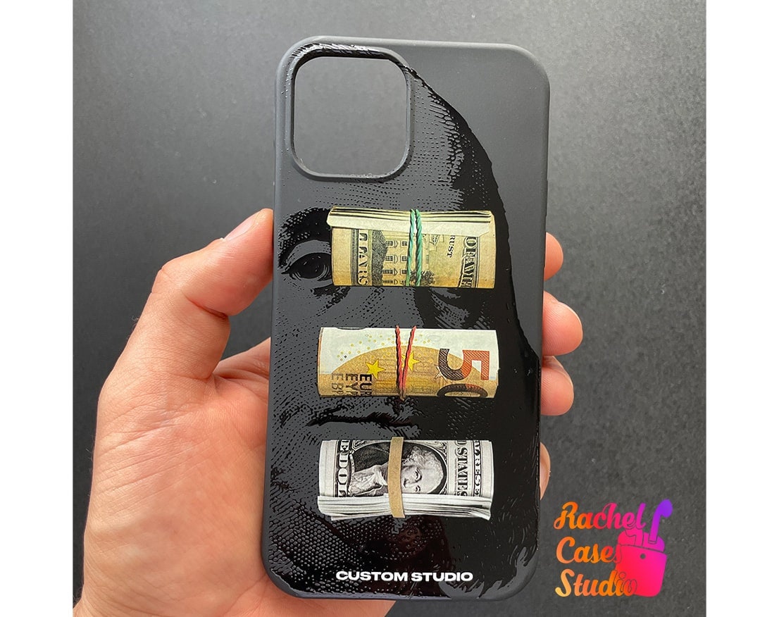 Money iPhone 16 Pro Max Case Bankrolls Personalized Black Silicone iPhone Case Custom Dollars iPhone 16 Case