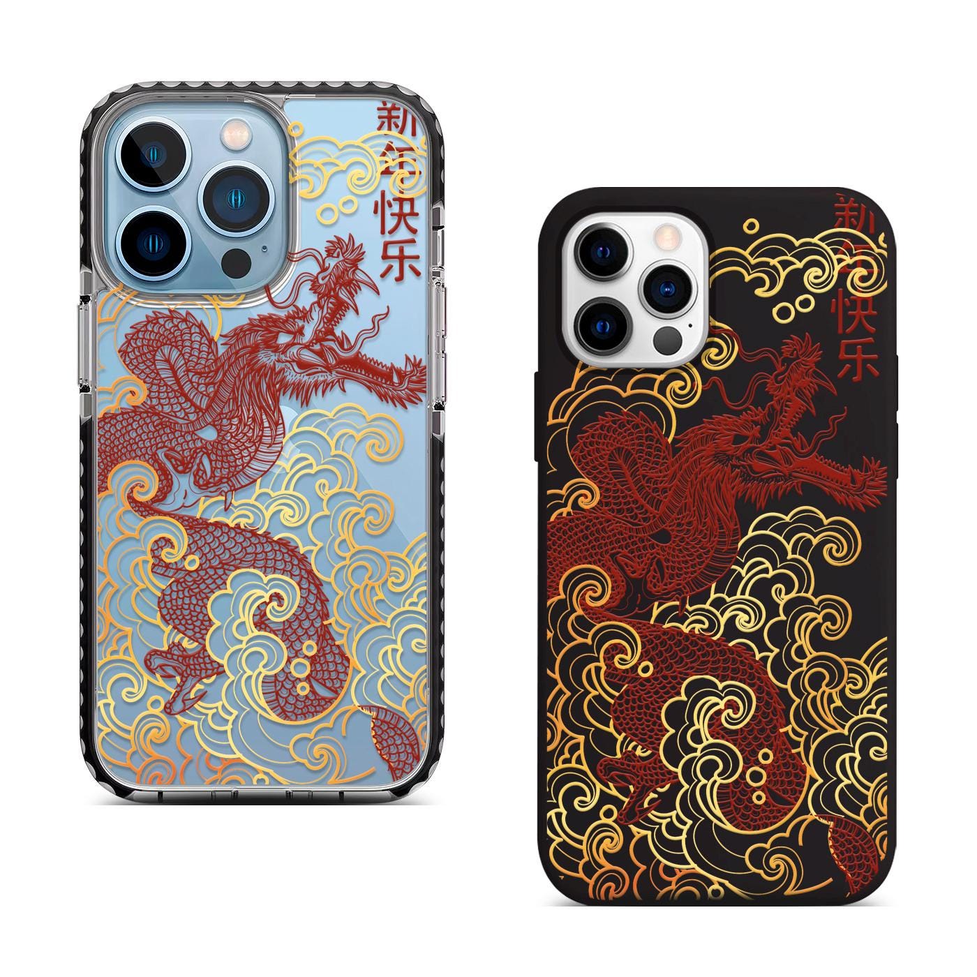 Golden Red Dragon iPhone 16 Pro Max Case, Chinese Art Cover for iPhone 15 with MagSafe, Artistic Mythical Design Case