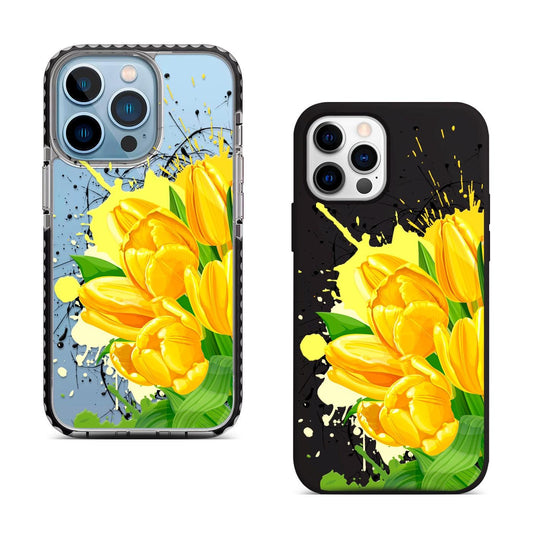 Yellow Tulip Art iPhone 16 Pro Max Case, Abstract Floral Cover for iPhone 15 with MagSafe, Colorful Flower iPhone Case Samsung S24 FE S25