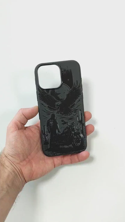 Eagle Rider iPhone 16 Pro Max Case, Biker Skull Desert Cover for iPhone 15 with MagSafe, Outlaw Motorcycle iPhone Case Samsung S24 FE S25