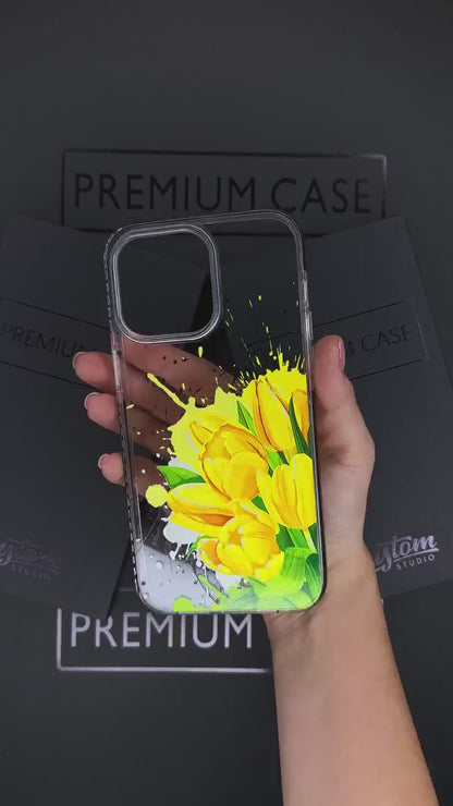 Yellow Tulip Art iPhone 16 Pro Max Case, Abstract Floral Cover for iPhone 15 with MagSafe, Colorful Flower iPhone Case Samsung S24 FE S25
