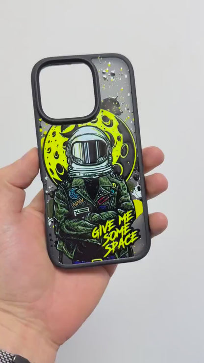 Astronaut Moon Art iPhone 16 Pro Max Case, Space Theme Phone Cover for iPhone 15 with MagSafe, Give Me Some Space Case