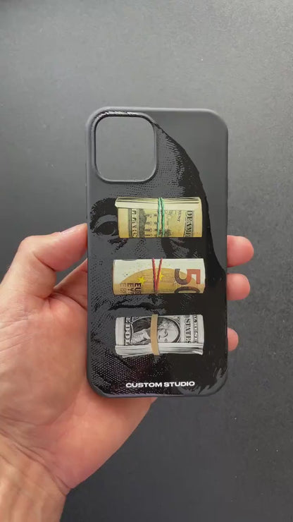Money iPhone 16 Pro Max Case Bankrolls Personalized Black Silicone iPhone Case Custom Dollars iPhone 16 Case