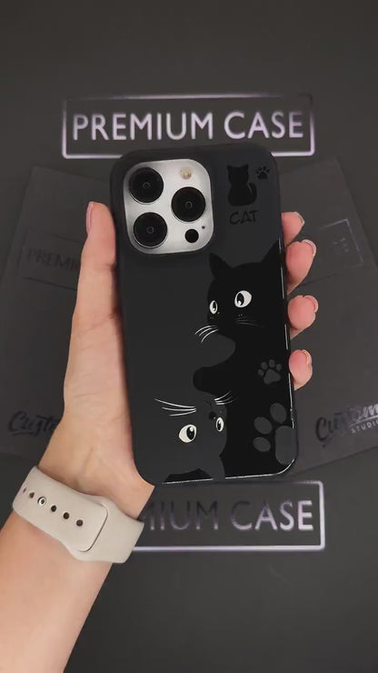 Black Cat iPhone 16 Pro Max Case, Cute Cat Art Phone Cover for iPhone 15 with MagSafe, Custom Pet Design Case