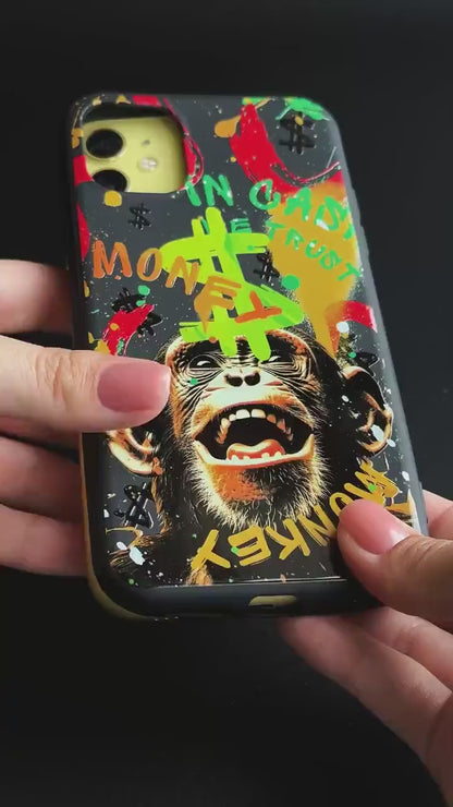 Monkey Money Art iPhone 16 Pro Max Case, Urban Graffiti Phone Cover for iPhone 15 with MagSafe, Custom Artistic Case Samsung S24 FE S25