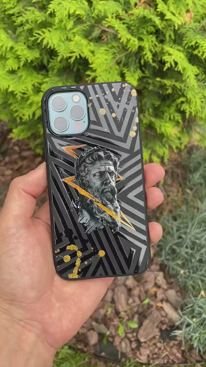 Zeus iPhone 16 Case Greek God Personalized Black Silicone iPhone Case Custom Greek Myths iPhone 16 Pro Max Case