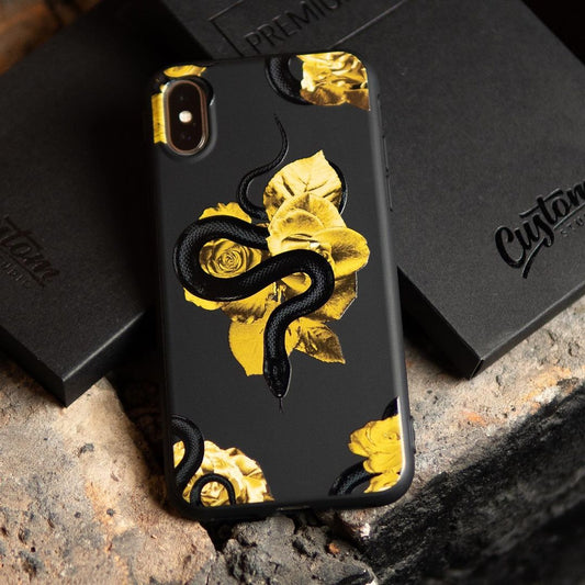 Snake and Roses Phone Case – Compatible with iPhone 16 Pro Max, 15, 14, 13, 12