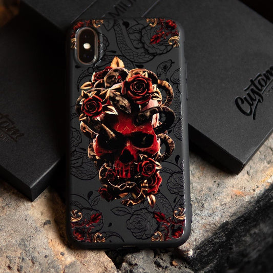 Skull And Snakes Phone Case – Compatible with iPhone 16 Pro Max, 15, 14, 13, 12